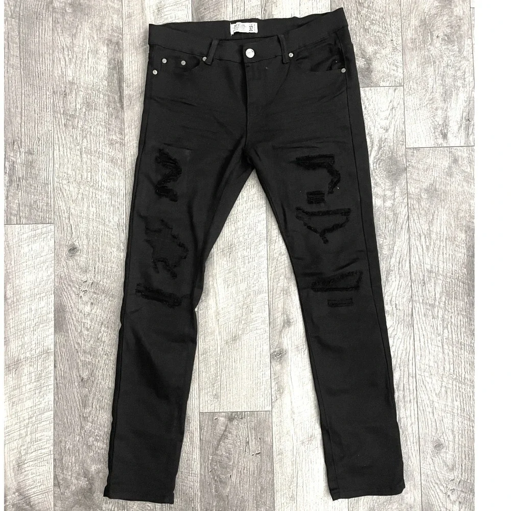 Trestles Supply Co Black Distressed Skinny‎ Jeans Kids 32 Rip and Repair Edgy